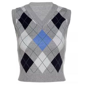 Crop Top Knit Sweater (Argyle/Plaid)
